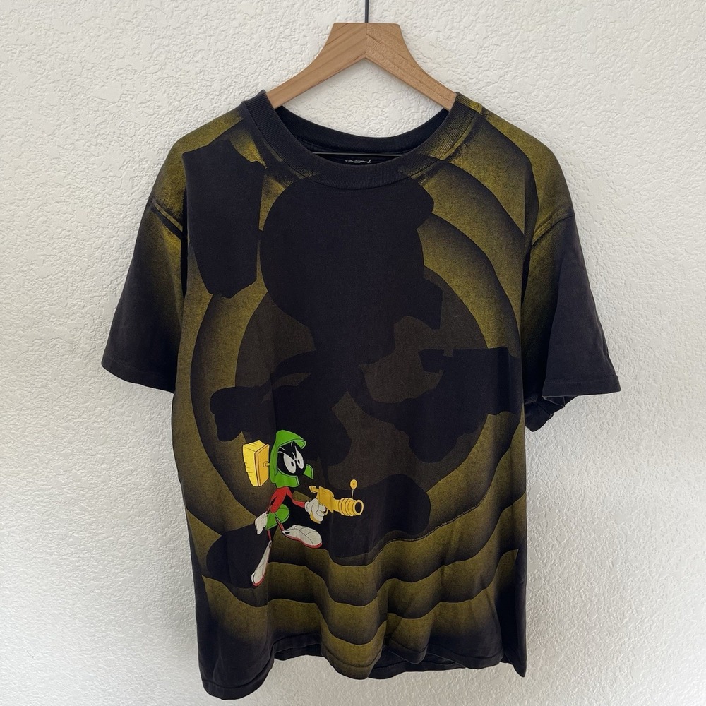 Vintage 90s Looney Tunes Marvin The Martian Shadow T-Shirt Mens Fits Large AOP